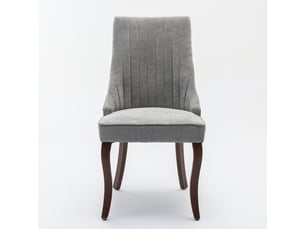 Lot de 2 chaises de salle à manger en tissu gris, dossier capitonné, pieds bois courbés