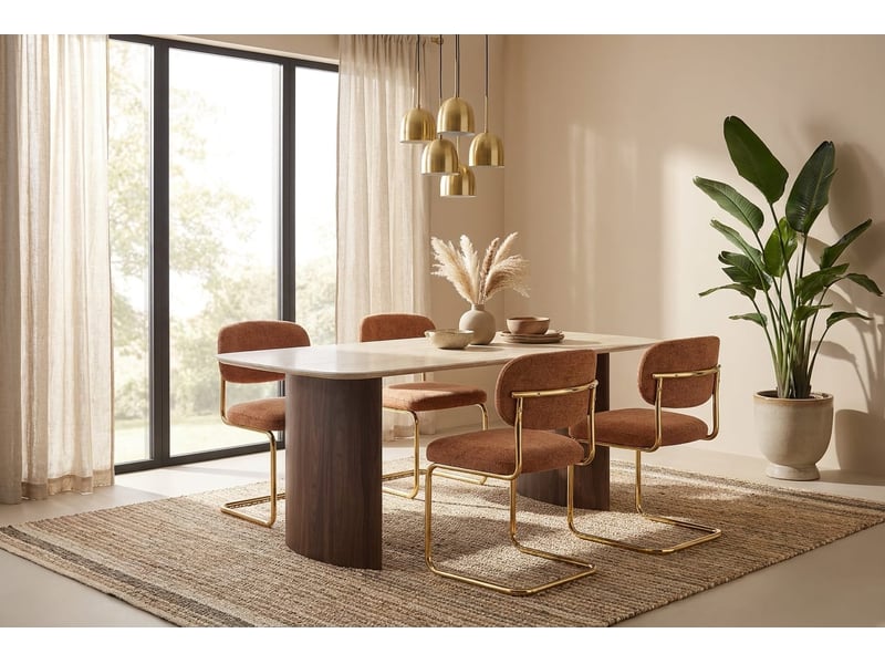  Lot de 4 chaises salle à manger tissu terracotta, pied doré - arc  - Conforama B