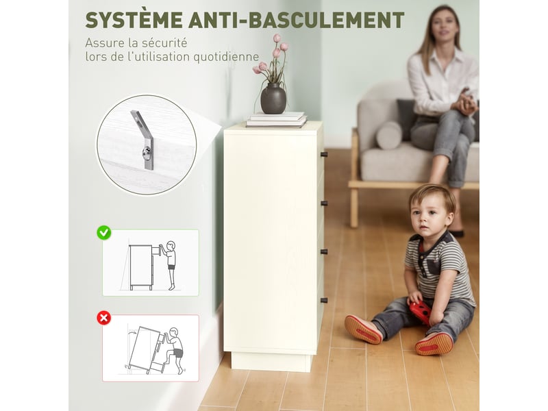  Commode 4 tiroirs moderne, meuble de rangement pour chambre à coucher, salon, entrée, 47 x 29 x 75 cm, crème  - Conforama E