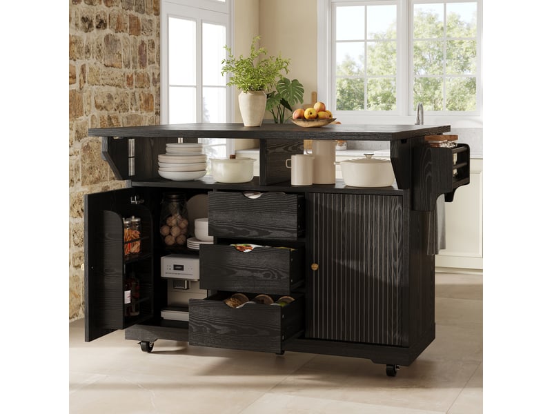  Desserte de cuisine avec plateau extensible, chariot de cuisine avec tiroirs, hauteur 95 cm, noir  - Conforama D
