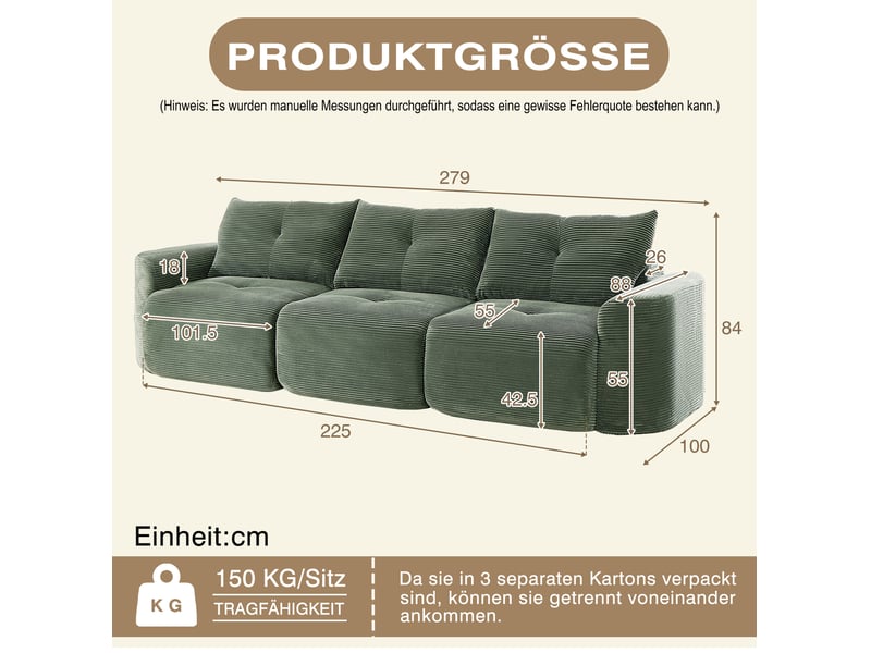  Canapé modulaire 3 places configuration 2+1 velours côtelé evryae  - Conforama E