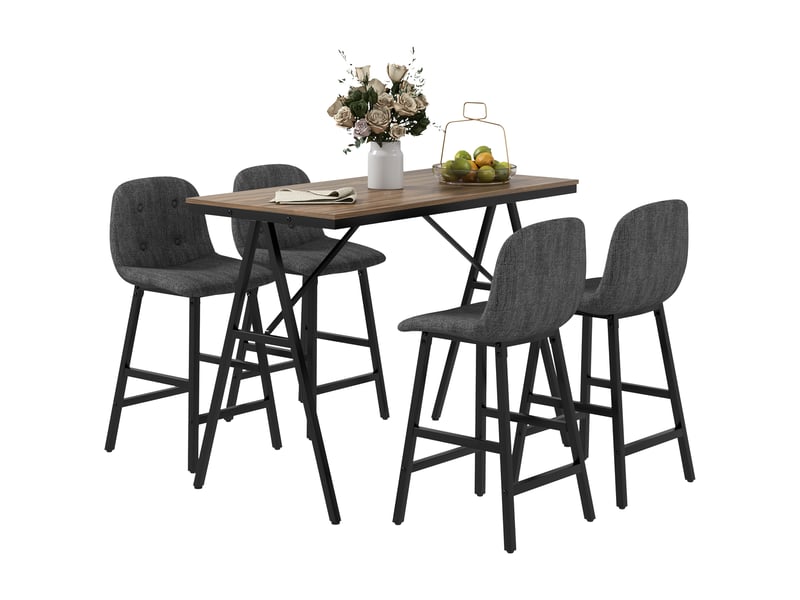  Ensemble bar 5 pièces, table et 4 chaises, capitonnage à boutons, revêtement épais aspect lin, gris foncé  - Conforama B