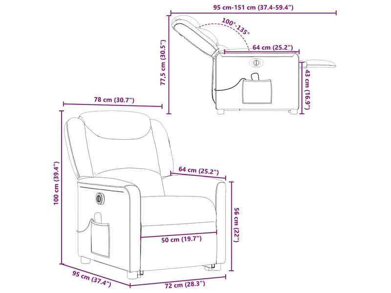  Vidaxl fauteuil inclinable de massage électrique marron tissu  - Conforama C