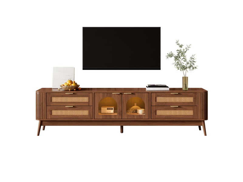  Meuble tv 180 x 40 x 50 cm, 4 tiroirs, verre de sécurité et led par application  - Conforama A