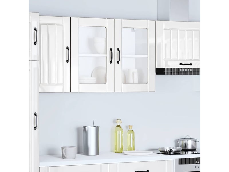  Armoire murale de cuisine avec porte vitrée bois d'ingénierie blanc brillant shl2095  - Conforama D