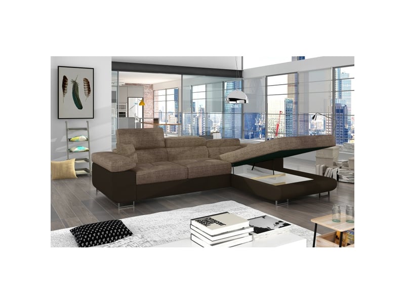  Canapé d'angle convertible amanda beige et chocolat – tissu effet lin – angle droit  - Conforama B