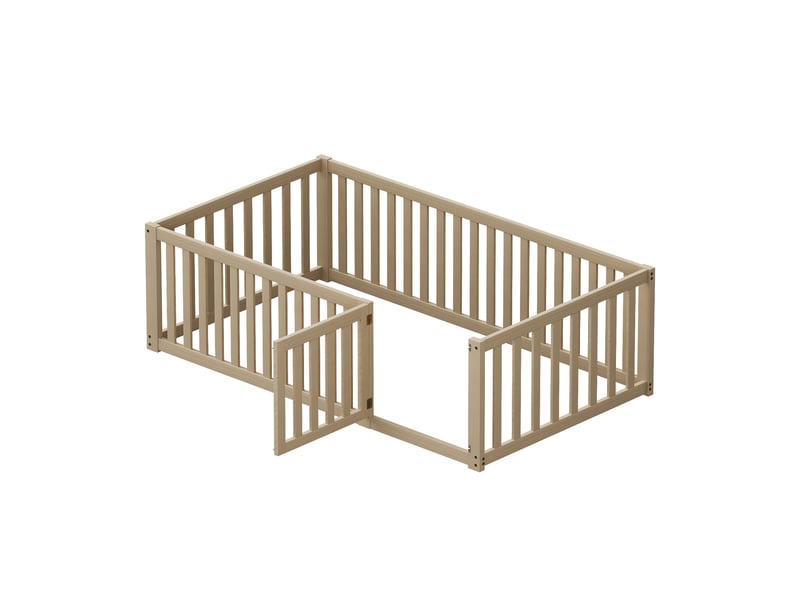  Lit enfant 90x200cm,lit simple en bois massif avec barrière et porte,naturel lit enfant naturel - Conforama E