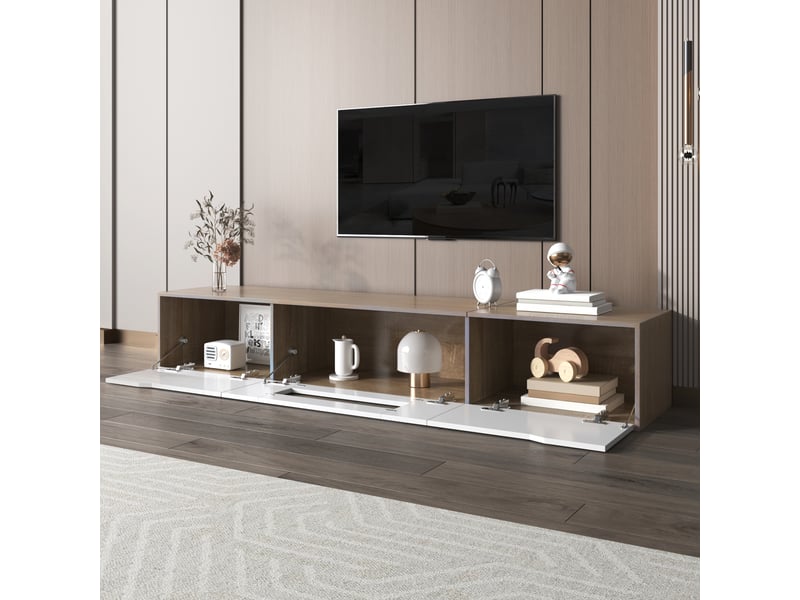  Meuble tv design 180 cm blanc et bois - led multicolore, style moderne  - Conforama E