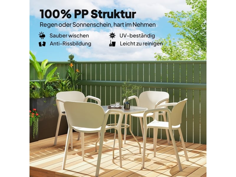  Lot de 4 chaises de jardin blanches en plastique empilables avec accoudoirs, résistantes aux uv et à l'eau  - Conforama D