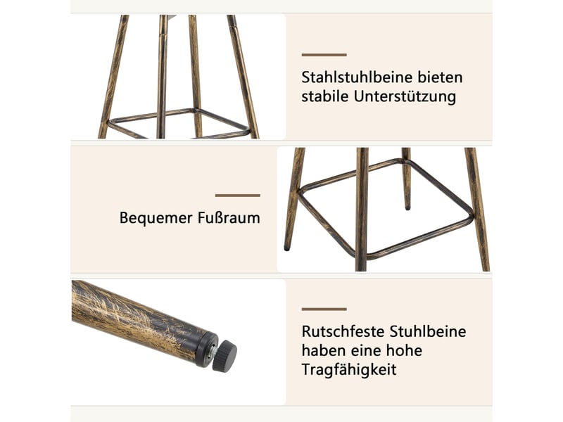  Lot de 2 tabourets de bar,39x39x96 cm,style industriel,tissu,marron  - Conforama E