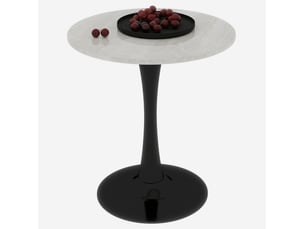 Bout de canapé ronde 70x70x72 cm, design épuré, noir et coloris blanc, motif de marbre en mdf
