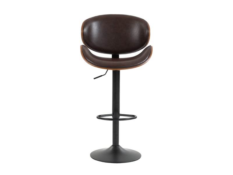  Tabouret de bar pivotant réglable en hauteur avec dossier ergonomique et repose-pieds en simili cuir marron  - Conforama A