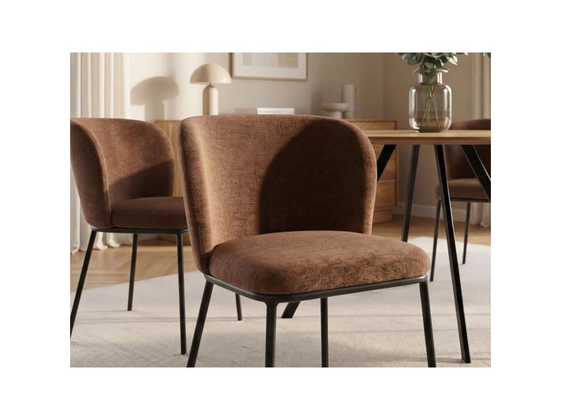  Lot de 2 chaises pavia marron – assise rembourrée, dossier arrondi et pieds noirs fins  - Conforama E