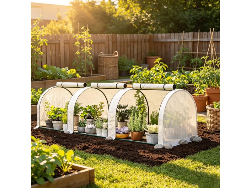  Serre de jardin modulaire blanche 295 x 100 x 80 cm en acier thermolaqué et pe haute densité, protection uv  - Conforama B
