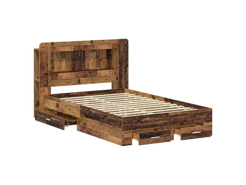 Lit double- lit adulte - cadre de lit avec rangement bois ancien 120 x 190 cm - Conforama C