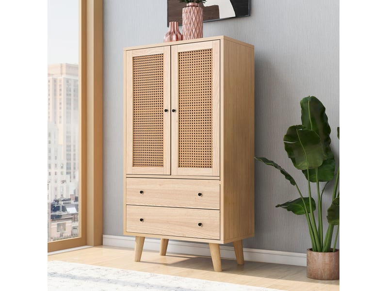  Buffet haut chêne clair avec 2 portes et 2 tiroirs, 60 x 40 x 120 cm  - Conforama C