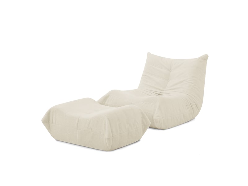  Canapé de sol 1 place, fauteuil relax avec pouf repose-pieds, 100x90x70 cm, canapé de sol sans montage, mousse haute résilience, tissu teddy beige  - Conforama A