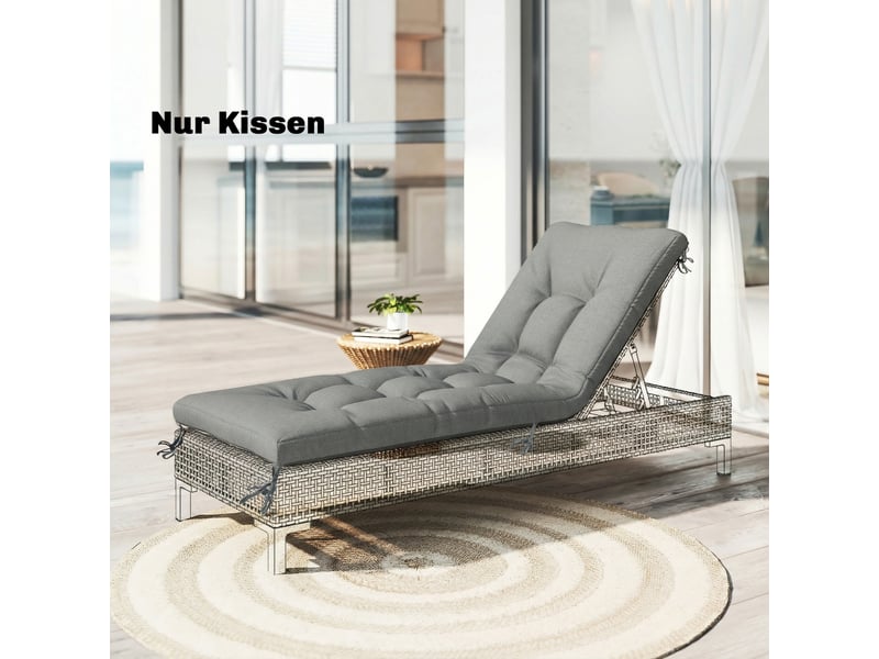  Coussin de palette amovible avec sangles de fixation, compatible avec la plupart des chaises longues, 198 x 65 x 13 cm, gris clair  - Conforama C