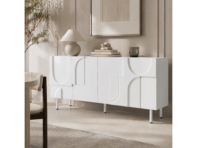  Buffet bas blanc au design géométrique, 160 x 38,5 x 70 cm  - Conforama B