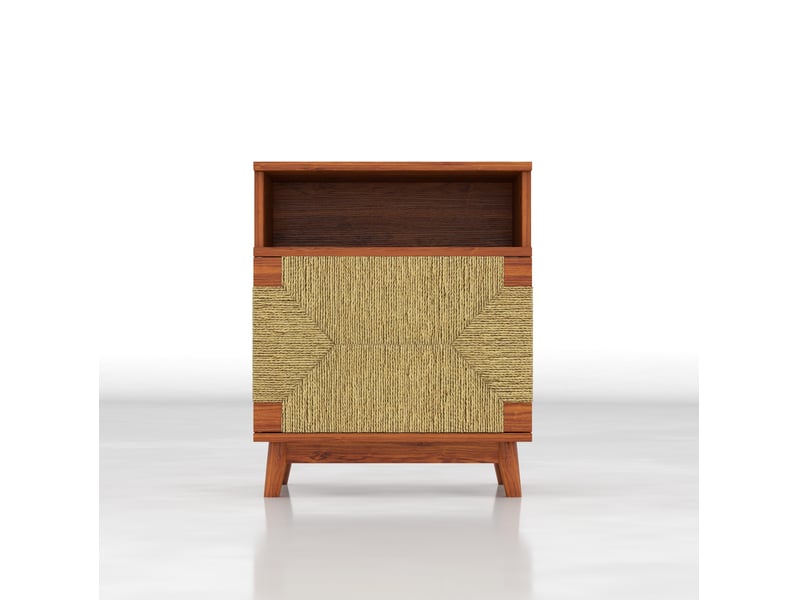 Lot de 2 tables de chevet boho 48x35x58 cm avec porte, marron - Conforama D