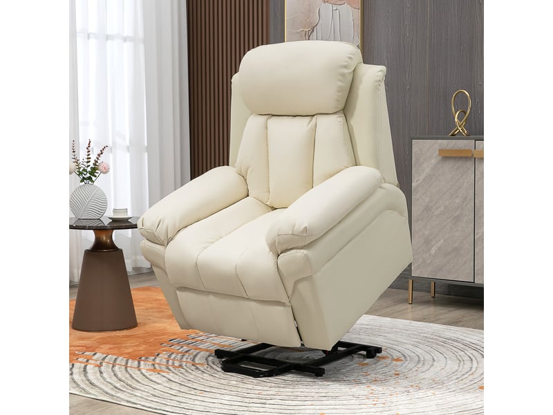  Fauteuil de relaxation électrique fauteuil releveur inclinable avec repose-pied ajustable revêtement synthétique crème  - Conforama D