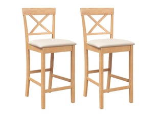 Lot de 2 tabouret de bar avec coussins en bois massif naturel et caoutchouc shl91103