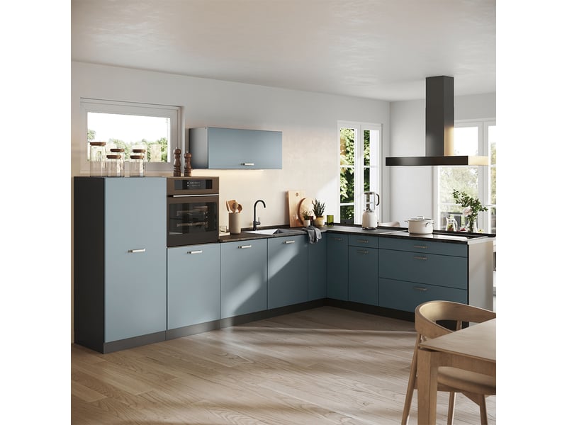  Vicco cuisine en angle, bleu-grisanthracite, 327 x cm sans plan de travail  - Conforama C