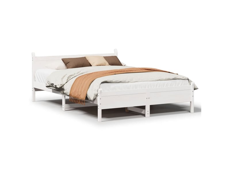  Lit double- lit adulte -  cadre de lit sans matelas blanc 150x200 cm bois de pin massif  - Conforama A