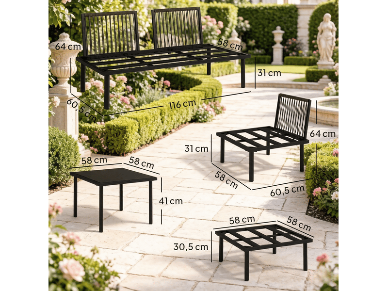  Salon de jardin modulable 6 pièces en métal, noir et gris clair  - Conforama E