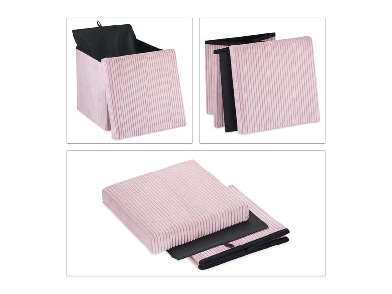  Cube rangement pliable pratique 38 x 38 x 38 cm assise confortable design contemporain en velours noir 13_0008792  - Conforama C