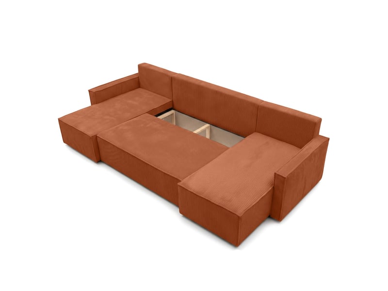  Farah - canapé d'angle panoramique convertible 6 places accoudoirs slim en velours cotelé  - Conforama D