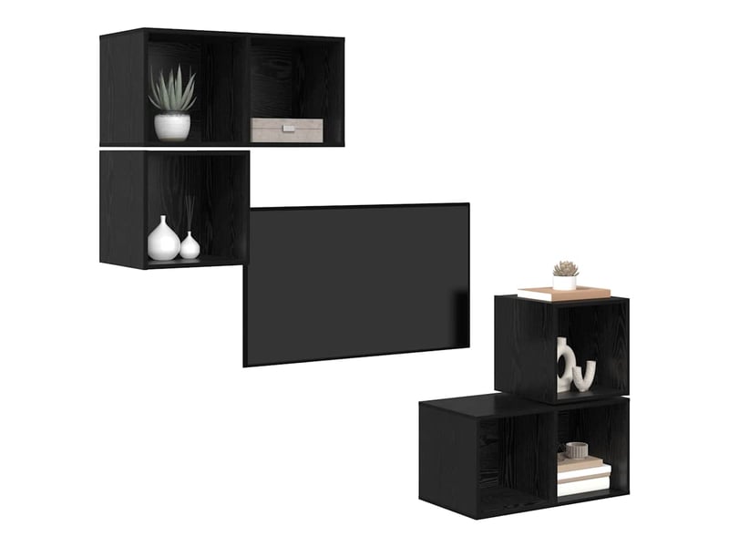  Ensemble meuble tv - banc tv - meuble de rangement 4 pcs chêne noir bois d'ingénierie  - Conforama C