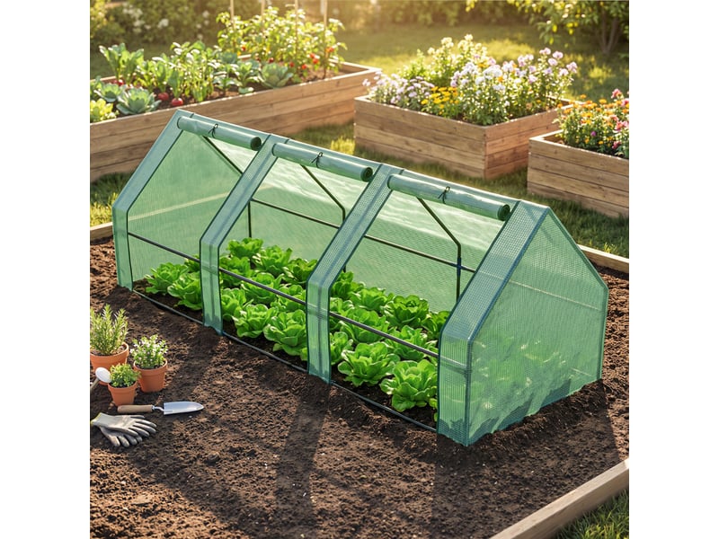Serre tunnel de jardin en polyéthylène pour plantes et fleurs, avec bords surélevés et portes à charnières, 270 x 90 x 90 cm, vert foncé - Conforama C
