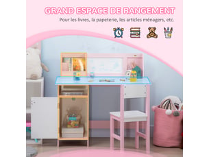 Ensemble table et chaise pour enfant avec tableau blanc - 90l x 45l x 85h cm rose - bureau pour enfant +5 ans
