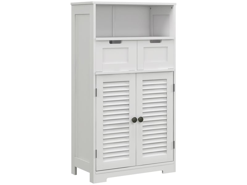  Meuble de salle de bain à 2 portes, étagère réglable, 2 tiroirs et compartiment de rangement, 61 x 30,5 x 109,5 cm, blanc  - Conforama A