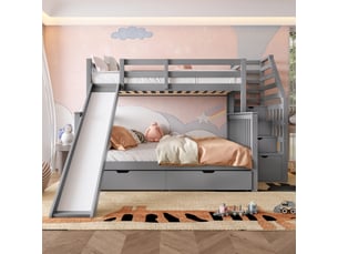 Lit superposé 140x200 cm <strong>MERAX</strong> <strong>lit enfant gris</strong> coloris gris