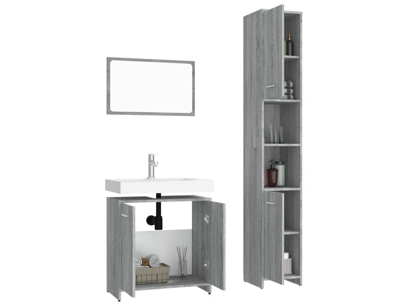  Ensemble de meubles de salle de bain 3 pcs sonoma gris cf63807  - Conforama D