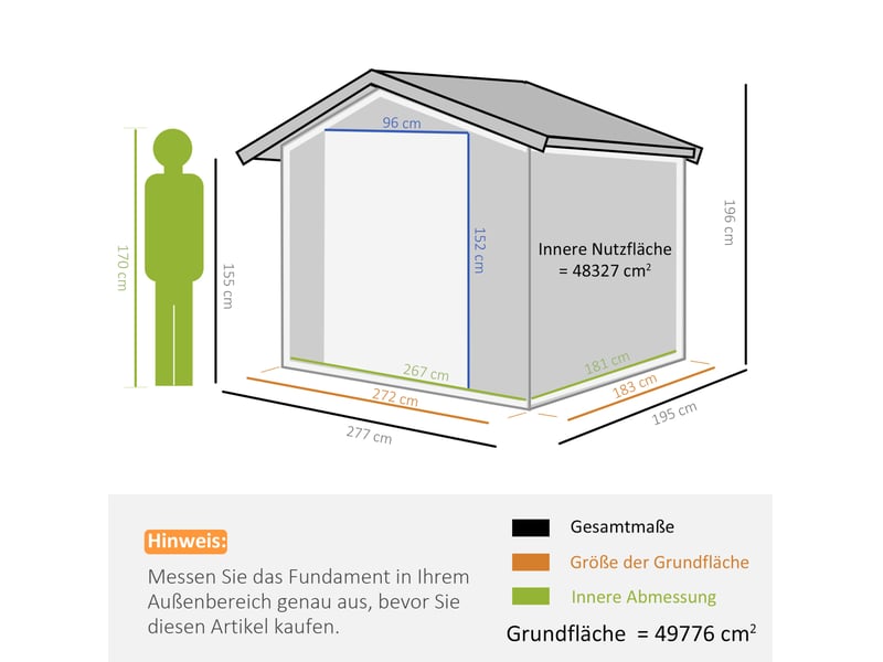 Abri de jardin 277 x 195 x 196 cm en acier avec fondation et portes coulissantes, gris - Conforama C