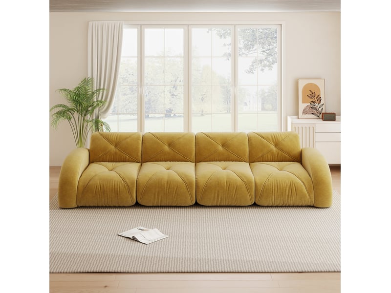  Canapé modulaire 4 places sans structure jaune en chenille 358 x 95 x 76 cm  - Conforama C