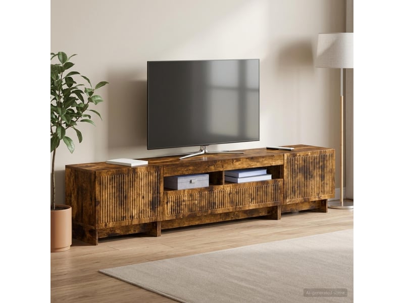  Meuble tv - banc tv - meuble de rangement led 5 pièces chêne fumé bois d'ingénierie  - Conforama B