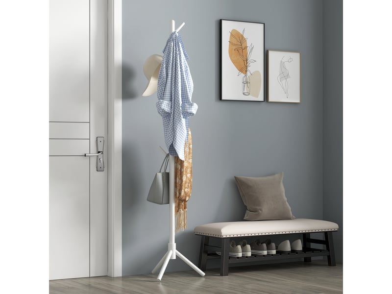  Porte-manteau en bois en forme d'arbre avec 8 crochets pour suspendre vêtements et sacs dans l'entrée ou le couloir, 40 x 40 x 165 cm, blanc  - Conforama D