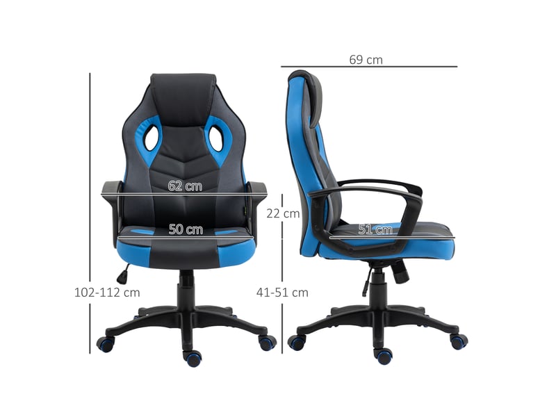  Fauteuil de bureau pivotant à roulettes avec roulettes, en similicuir, idéal pour le gaming.  - Conforama E