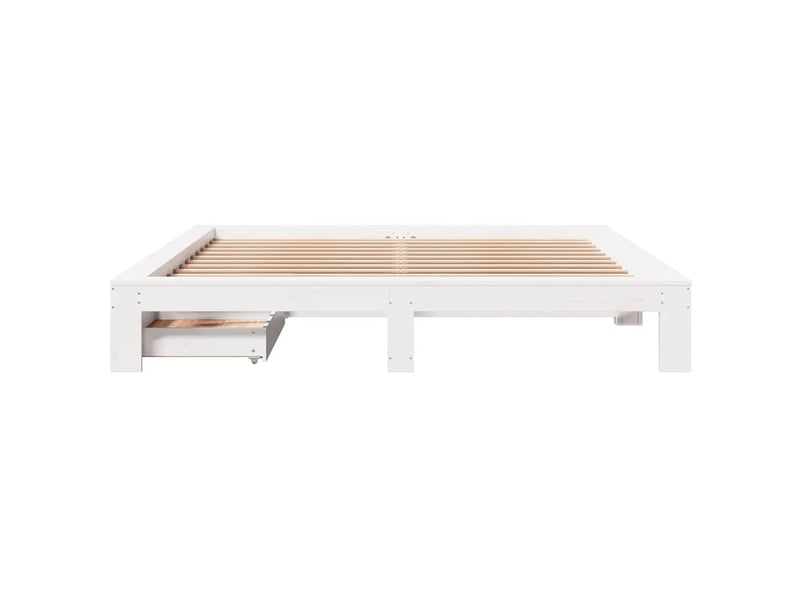 Lit double- lit adulte - cadre de lit sans matelas blanc 200x200 cm bois massif de pin - Conforama C