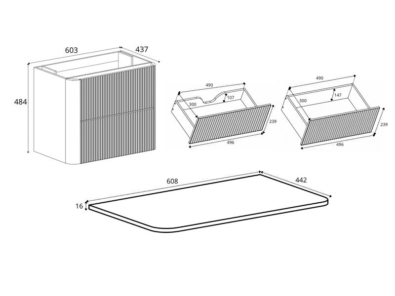  Meuble sous vasque suspendu linea 60 cm noir avec plan de travail  - Conforama C