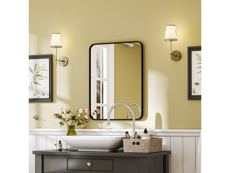  Miroir de salle de bain avec cadre en métal et crochet, 60 x 2,5 x 80 cm, noir  - Conforama D