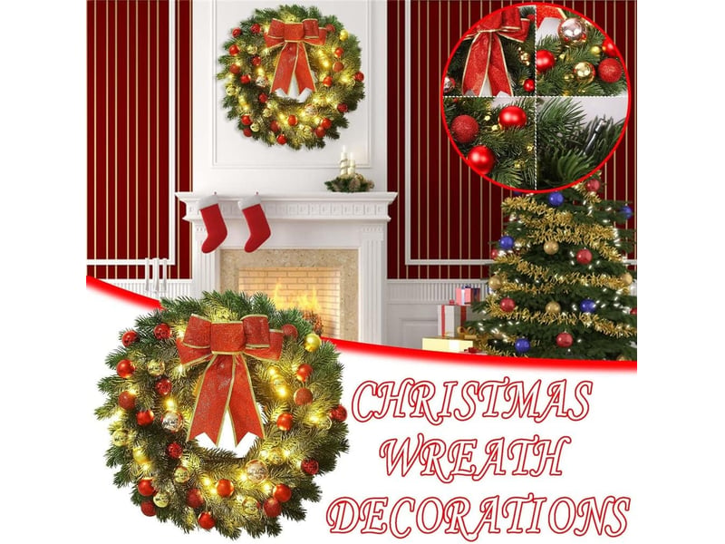  Couronne de noël 50cm avec guirlande led à pile – décoration suspendue pour porte d'entrée (piles non incluses)  - Conforama C