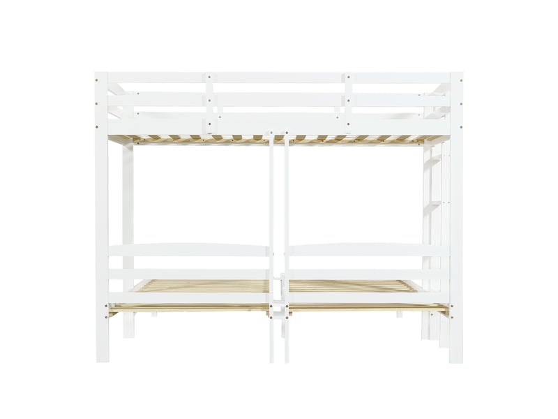  Lit superposé triple enfant avec échelle latérale, structure blanche pour enfants et adolescents, 90x200 cm  - Conforama A