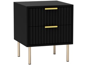 Table de chevet, table de nuit cannelée avec 2 tiroirs et pieds en acier, pour chambre à coucher, salon, noir