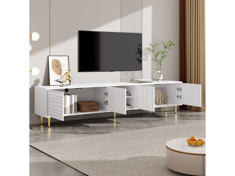  Meuble tv 200x35x45 cm portes de rangement métal et mdf meuble de rangement organisation gain de place blanc OPULERANE TRADING LTD - Conforama C