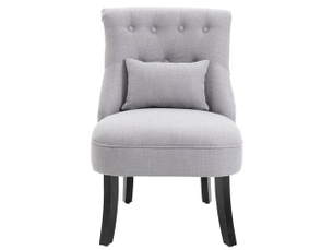 Fauteuil en tissu aspect lin avec coussin pieds en bois gris 52,5 x 69 x 77 cm